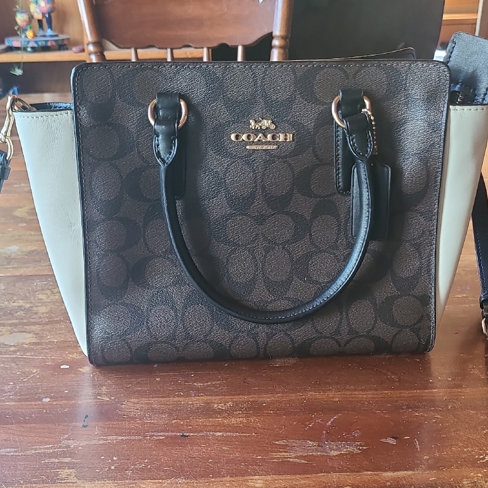 Coach Black and Tan Signature Satchel